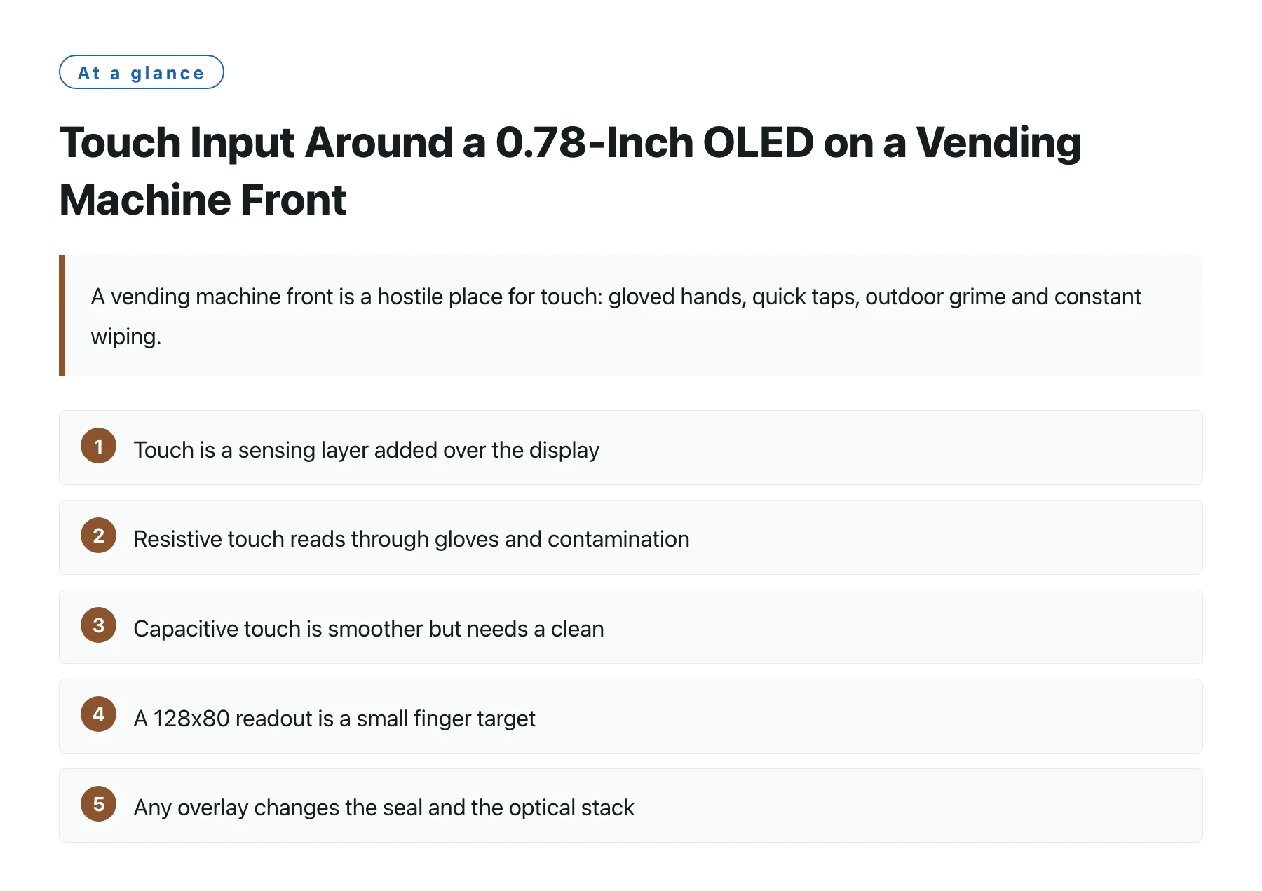 Touch Input Around a 0.78-Inch OLED on a Vending Machine Front——全文要点速览